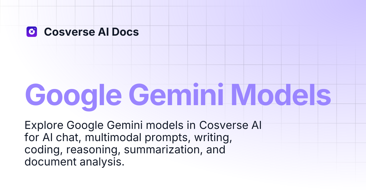 Google Gemini Models | Cosverse AI Docs